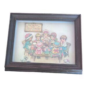Vintage Paper Tole 3D Framed Wall Art The Family That Prays Together 8x10